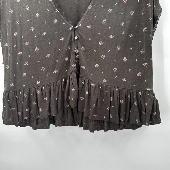 Lucky Brand Shirt Top Womens Medium Peplum Floral Cottage Rayon Lace Crop Button - Picture 3 of 11